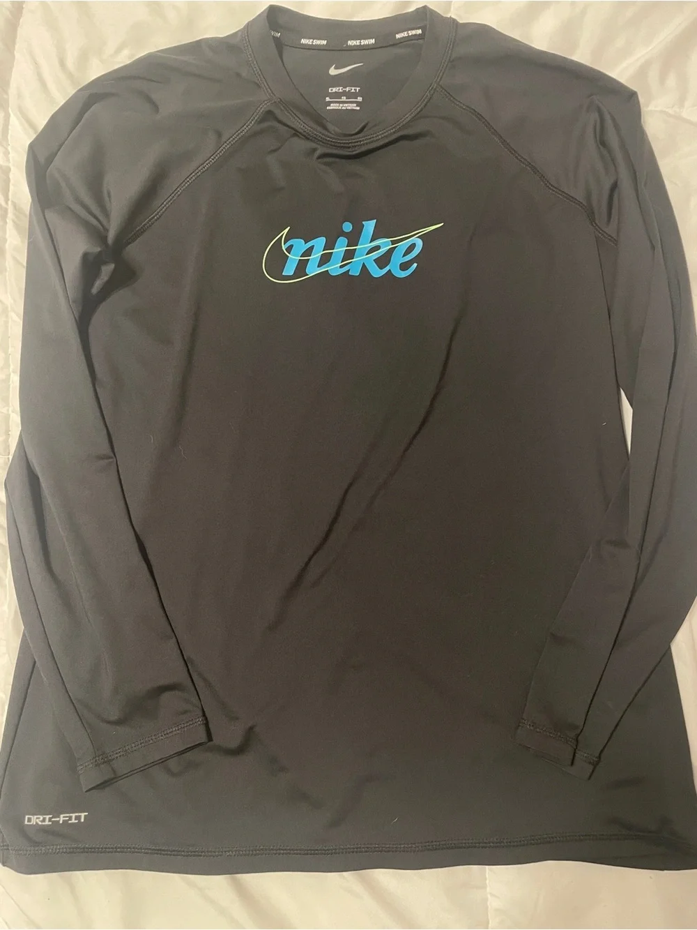 Nike Black Dri-FIT Long Sleeve Tee with Blue & Green Logo